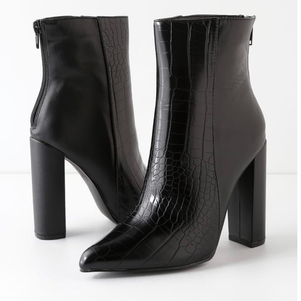 Black Crocodile Embossed Two-Tone high booties